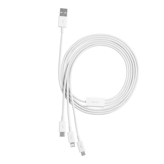 USB-A - Lightning / microUSB / USB-C кабел за зареждане Baseus Superior 3in1 Series, 20W, 0.5m, бял