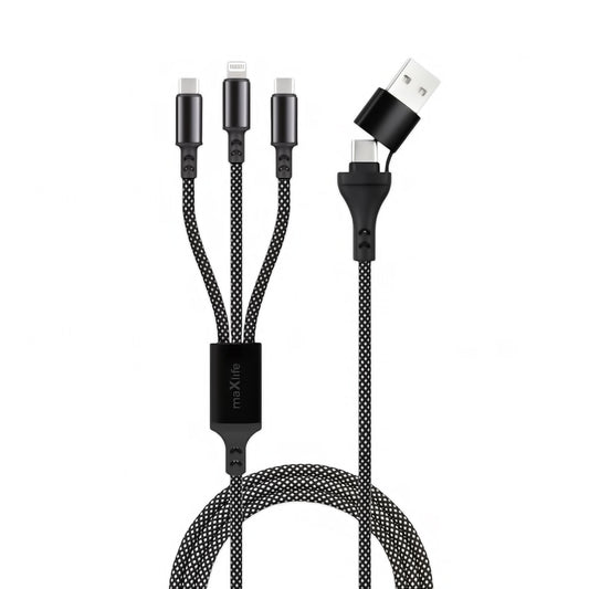 MaXlife 3в1 USB-A / USB-C - Lightning / USB-C кабел за зареждане MaXlife, 66W, 1 м, черен