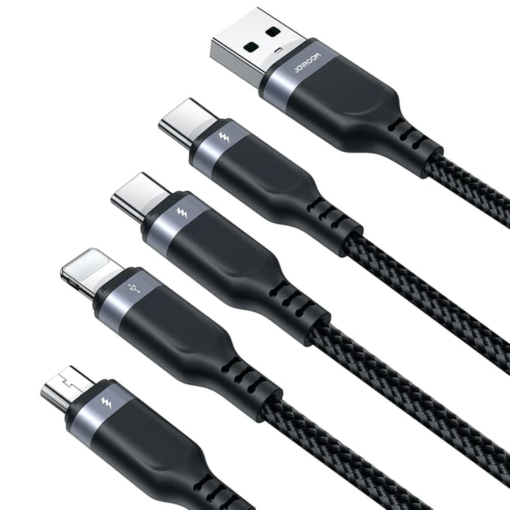 USB-A - Lightning / microUSB / 2 x USB-C кабел за зареждане Joyroom S-1T4018A18 4в1, 20W, 1,2 м, черен