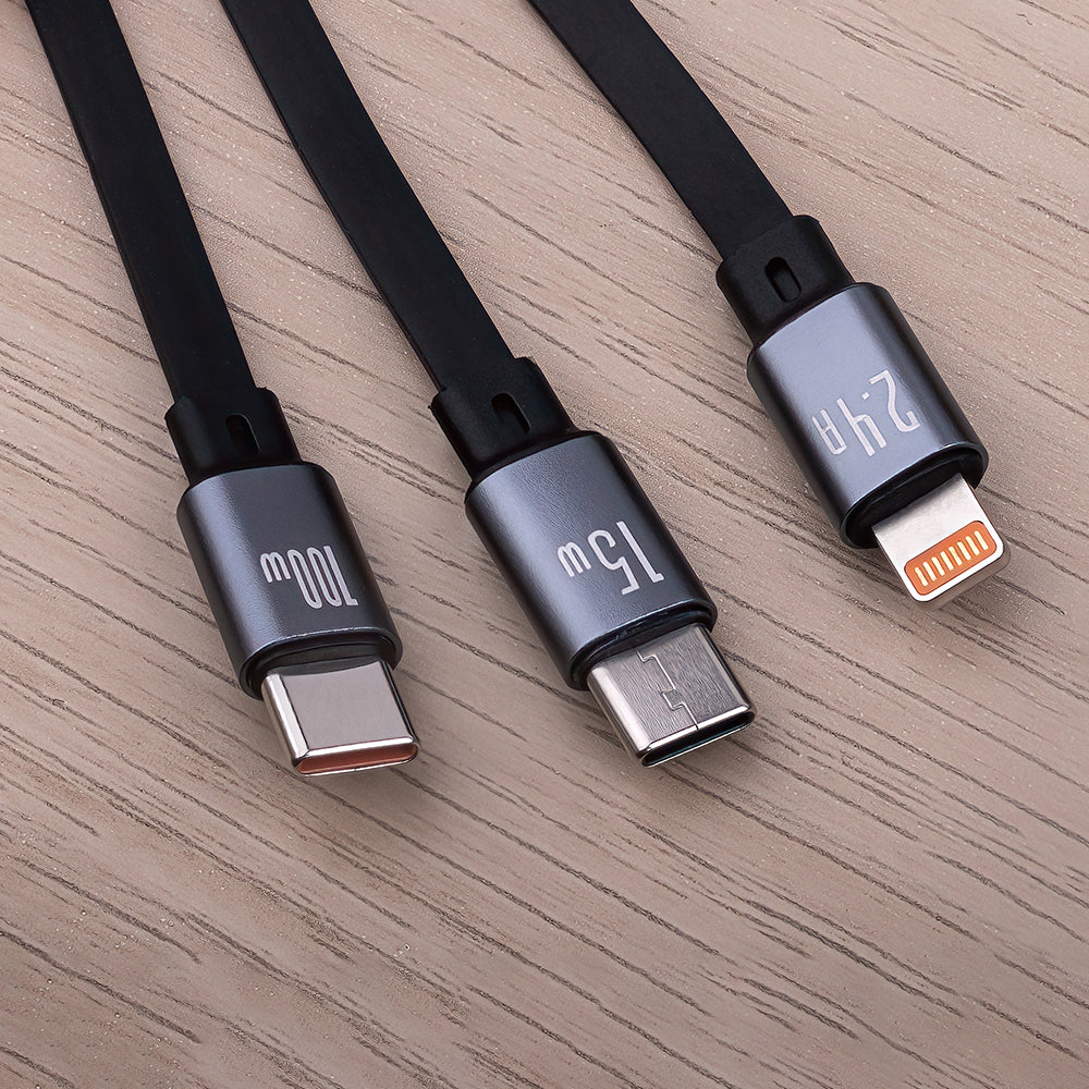Кабел за зареждане USB-A - Lightning / 2 x USB-C Forever 3in1, 100W, 1.2m, Черен