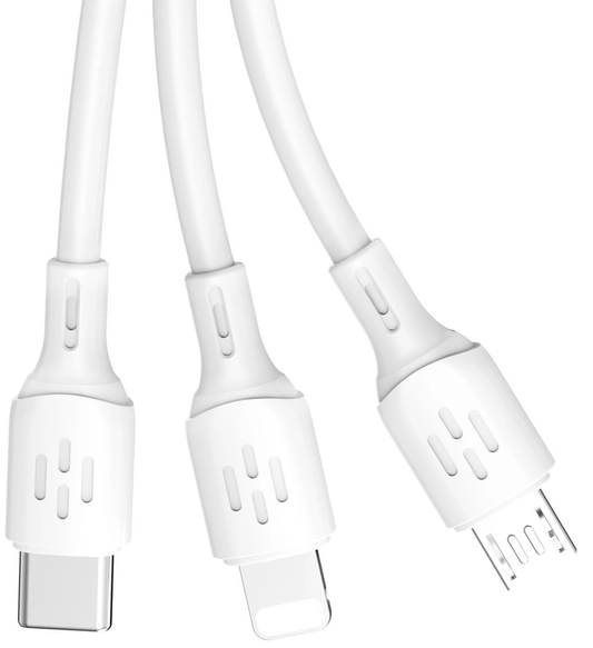 Кабел за зареждане USB-A - Lightning / microUSB / USB-C Dudao L8A 3в1, 66W, 1.2м, Бял