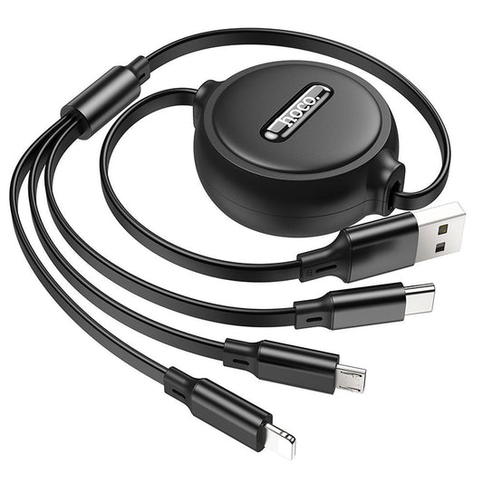 Кабел за зареждане USB-A - Lightning / microUSB / USB-C HOCO X75 3в1, 18W, 1m, Черен