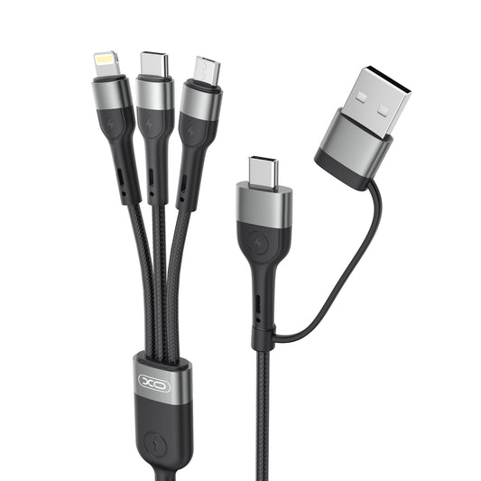 Кабел за зареждане USB-A / USB-C - Lightning / microUSB / USB-C XO Design NB254 3в1, 60W, 1,2 м, черен
