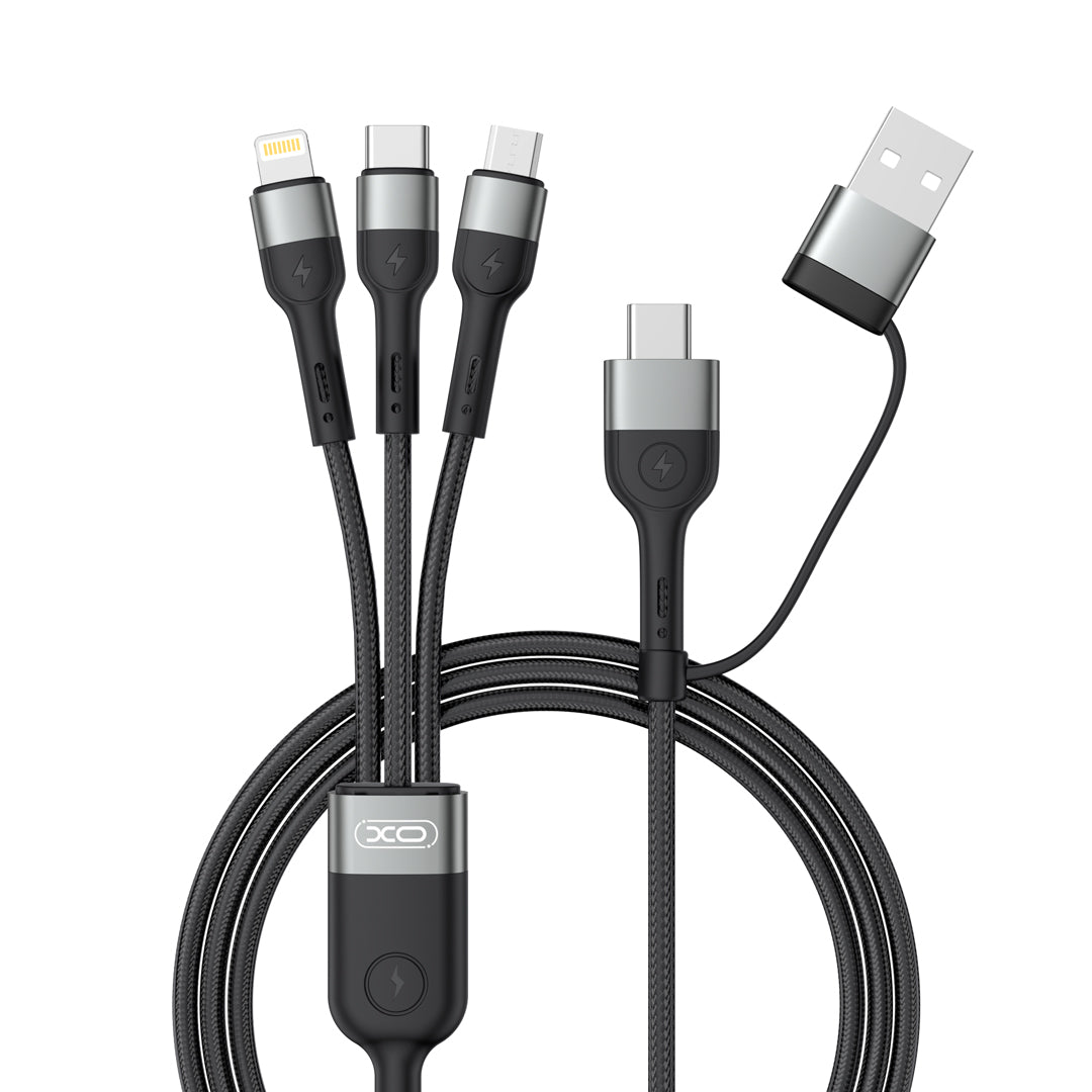 Кабел за зареждане USB-A / USB-C - Lightning / microUSB / USB-C XO Design NB254 3в1, 60W, 1,2 м, черен