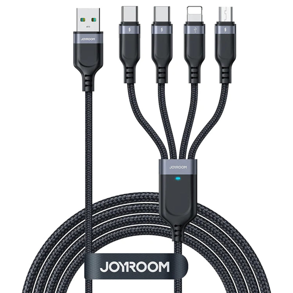 USB-A - Lightning / microUSB / 2 x USB-C кабел за зареждане Joyroom S-1T4018A18 4в1, 20W, 1,2 м, черен