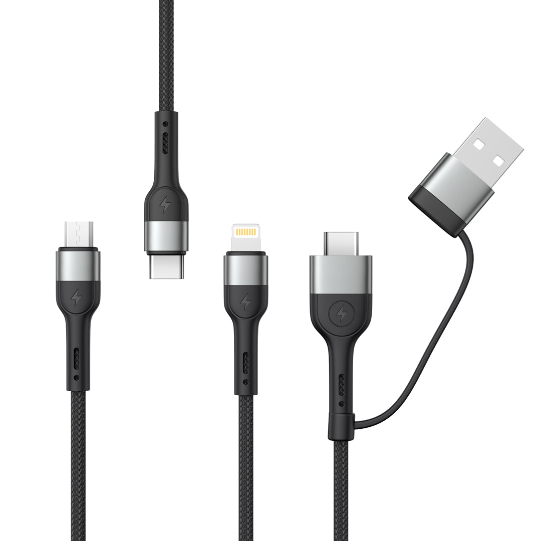 Кабел за зареждане USB-A / USB-C - Lightning / microUSB / USB-C XO Design NB254 3в1, 60W, 1,2 м, черен