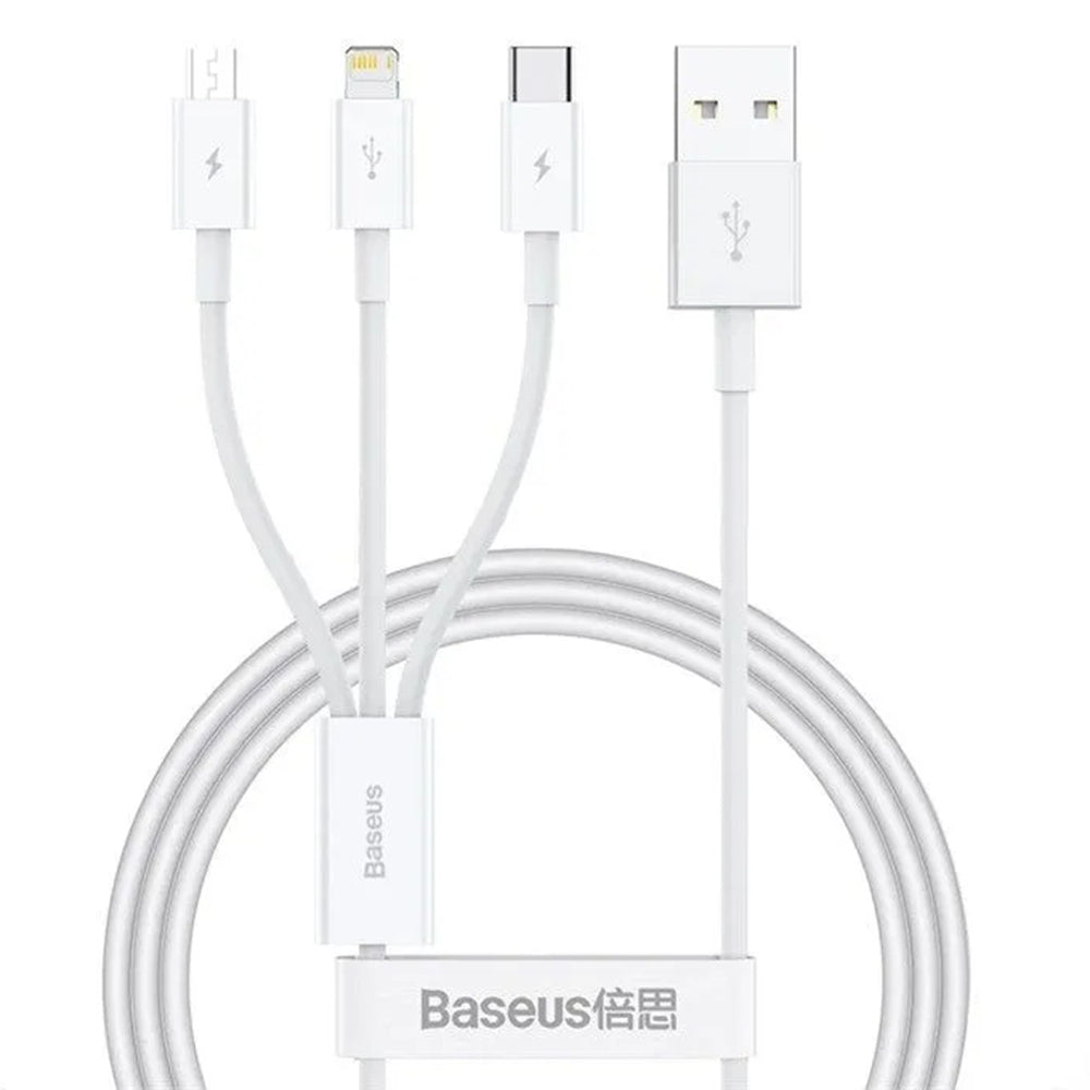 Кабел за зареждане USB-A - Lightning / microUSB / USB-C Baseus 3в1, 100W, 1.5m, Бял P10377705213-00