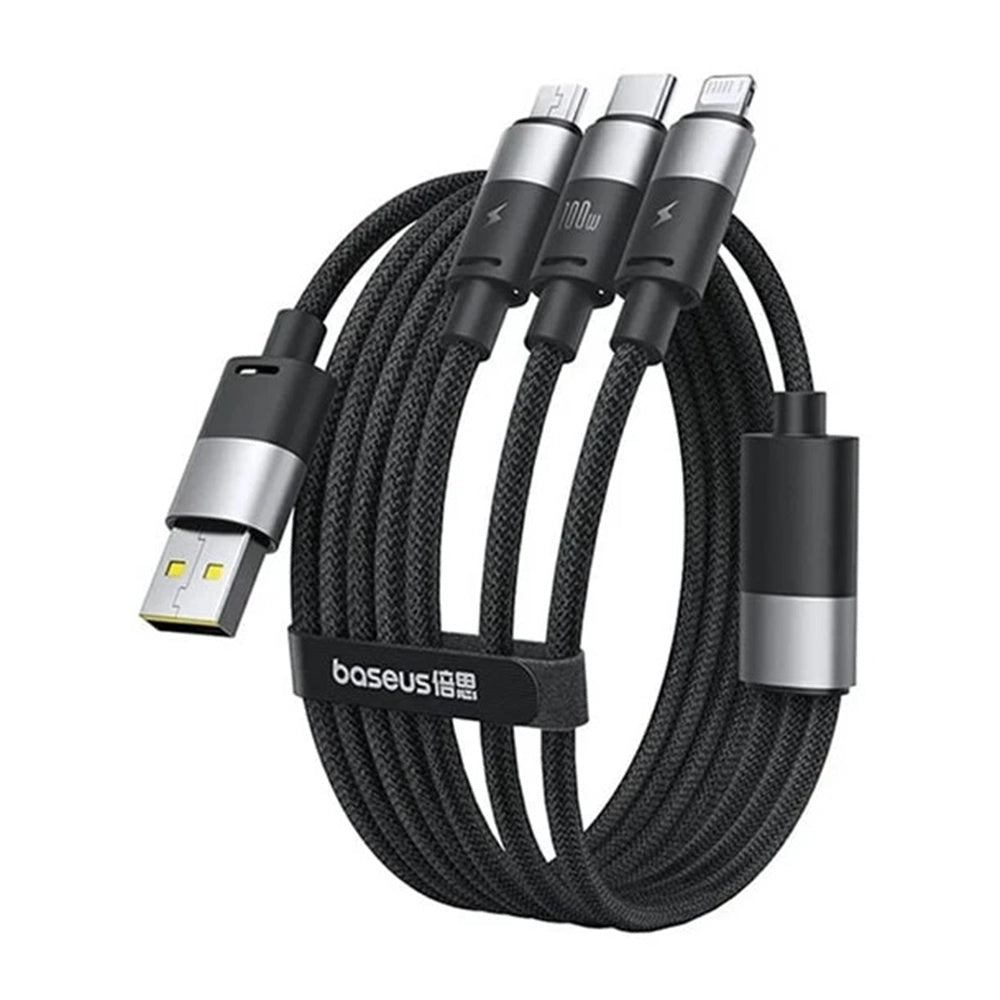 Кабел за зареждане USB-A - Lightning / microUSB / USB-C Baseus StarSpeed 3in1, 100W, 1.5m, Черен P10319900111-01