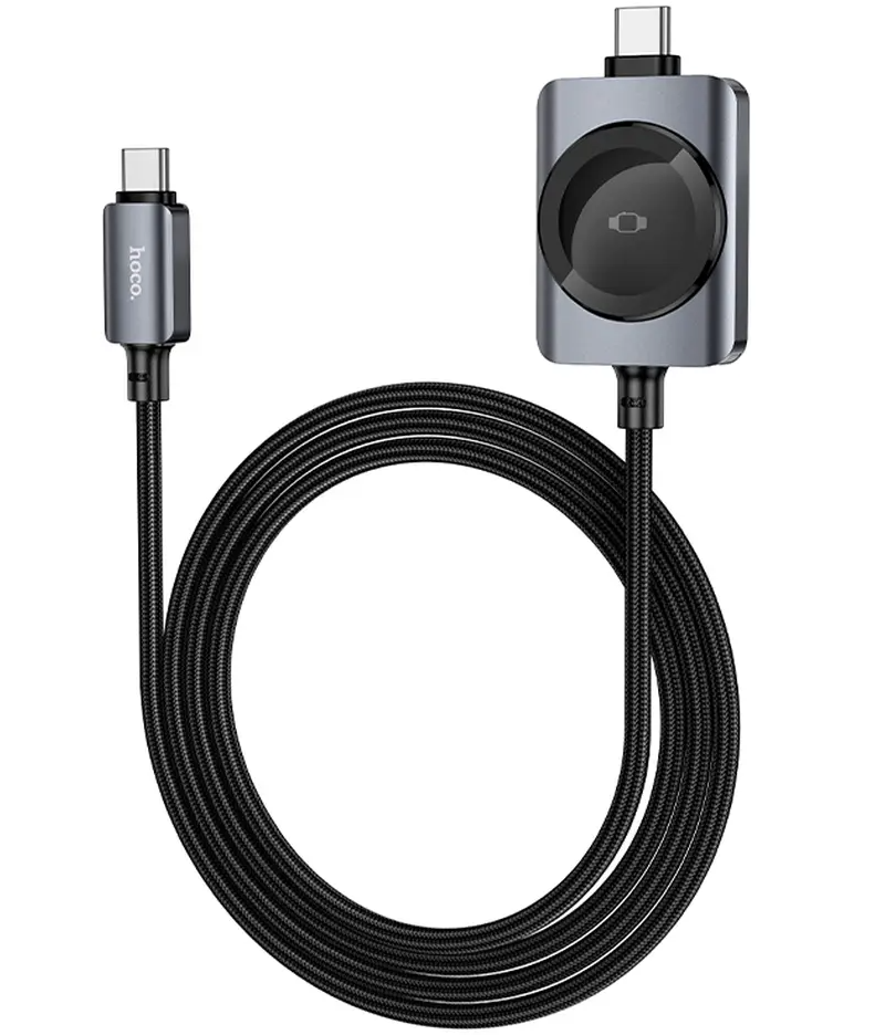 Кабел за зареждане USB-C - USB-C HOCO CW66 2в1, 100W, 1.2м, Черен