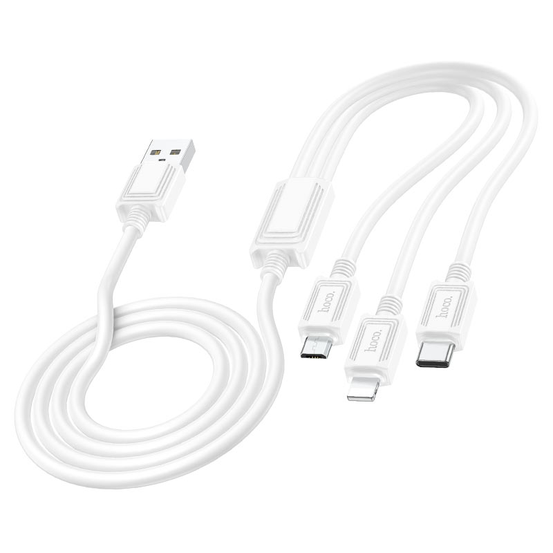 Кабел за зареждане USB-A - Lightning / microUSB / USB-C HOCO X74 3в1, 18W, 1m, Бял
