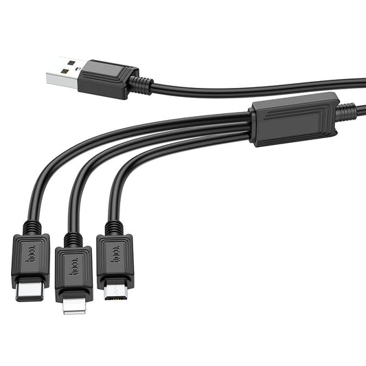 Кабел за зареждане USB-A - Lightning / microUSB / USB-C HOCO X74 3в1, 18W, 1m, Черен