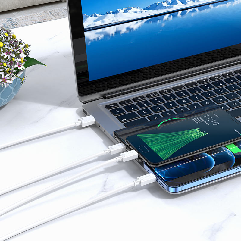 Кабел за зареждане USB-A - Lightning / microUSB / USB-C HOCO X74 3в1, 18W, 1m, Бял