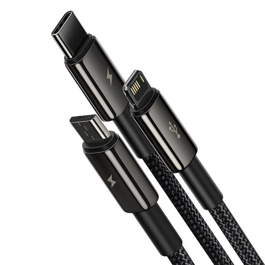 USB-A - Lightning / microUSB / USB-C кабел за зареждане Baseus Tungsten Gold 3in1, 18W, 1.5m, черен CAMLTWJ-01