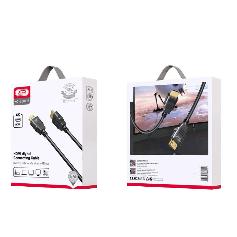 Видео кабел XO Design GB011B, HDMI - HDMI, 4K, 5m, Черен