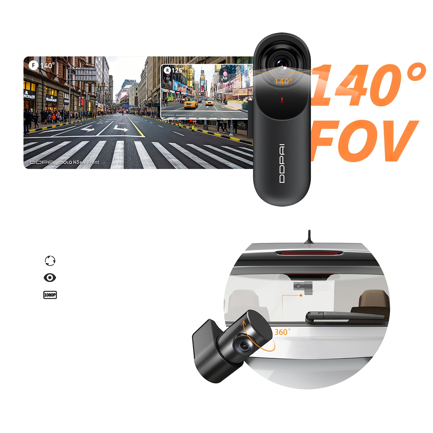 Автомобилна камера предна и задна DDPAI mola N3 Pro, 1600P, Wi-Fi