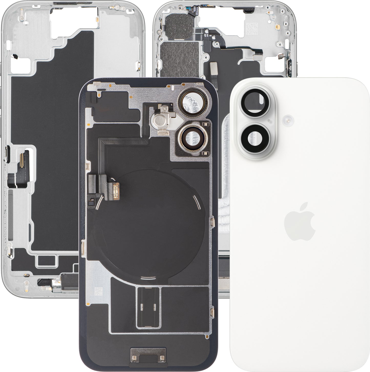 Капак на батерията Apple iPhone 16, със средна корпусна част, пълен комплект, бял, замяна
