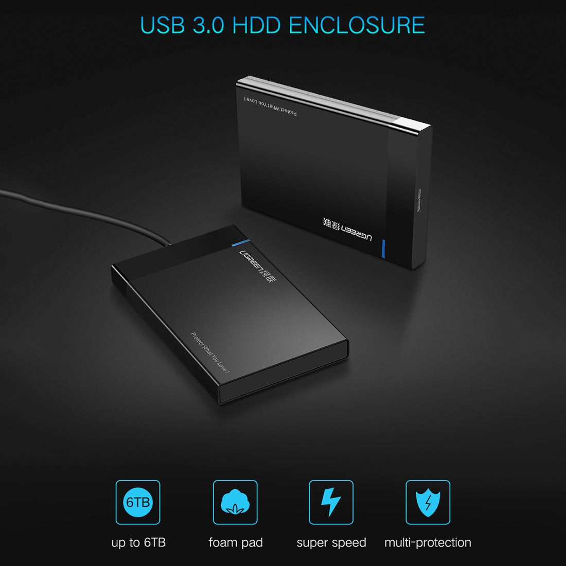 Rack UGREEN US221 за HDD / SSD SATA 2.5inch, USB 3.0, Черен