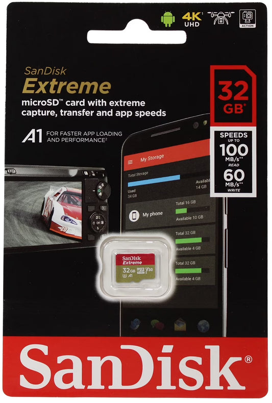 Карта памет microSDHC SanDisk Extreme, 32Gb, Клас 10 / UHS-1 U3 SDSQXAF-032G-GN6MN
