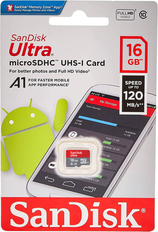 Карта памет microSDHC SanDisk Ultra Android A1, 16Gb, Клас 10 / UHS-1 U1 SDSQUAR-016G-GN6MN