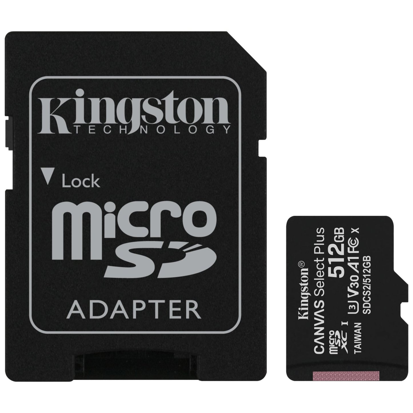 Карта памет microSDXC Kingston Canvas Select Plus Android A1, 512Gb, Клас 10 / UHS-1 U3, с адаптер SDCS2/512GB