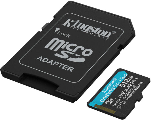 Карта памет microSDXC Kingston Canvas Go Plus Android A2, 512Gb, Клас 10 / UHS-1 U3, С адаптер SDCG4/512GB