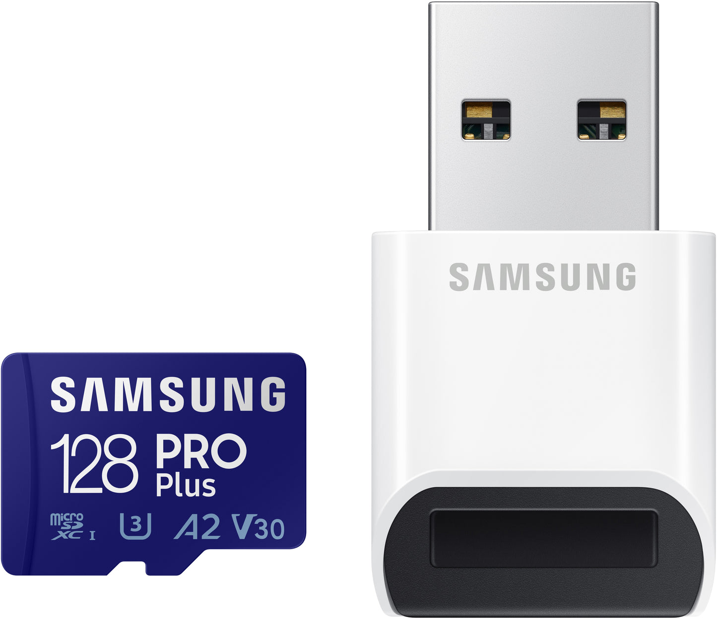 Карта памет microSDXC Samsung PRO Plus, 128Gb, Клас 10 / UHS-1 U3, С четец за карти и адаптер MB-MD128KB/WW
