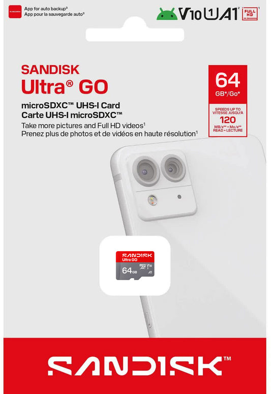 Карта памет microSDXC SanDisk Ultra GO Android A1, 64Gb, Клас 10 / UHS-1 U1 SDSQUGN-064G-GN6MN