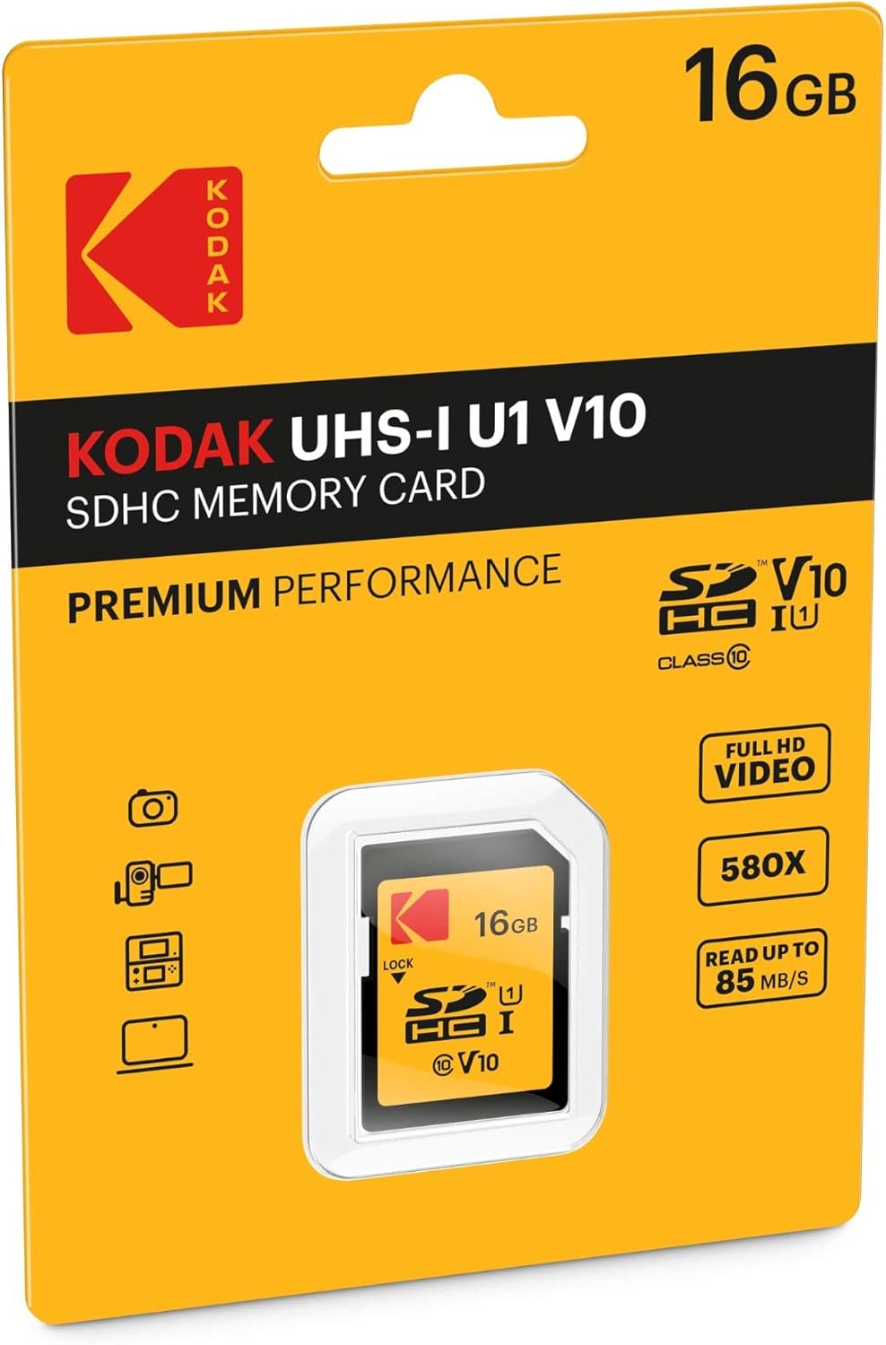 Карта памет SDHC Kodak Premium Performance, 16Gb, Клас 10 / UHS-1 U1 EKMSD16GHC10K