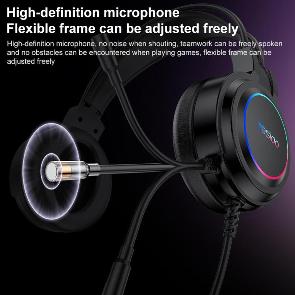 Геймърски слушалки USB Yesido EK05, RGB, 1.2m, Черни