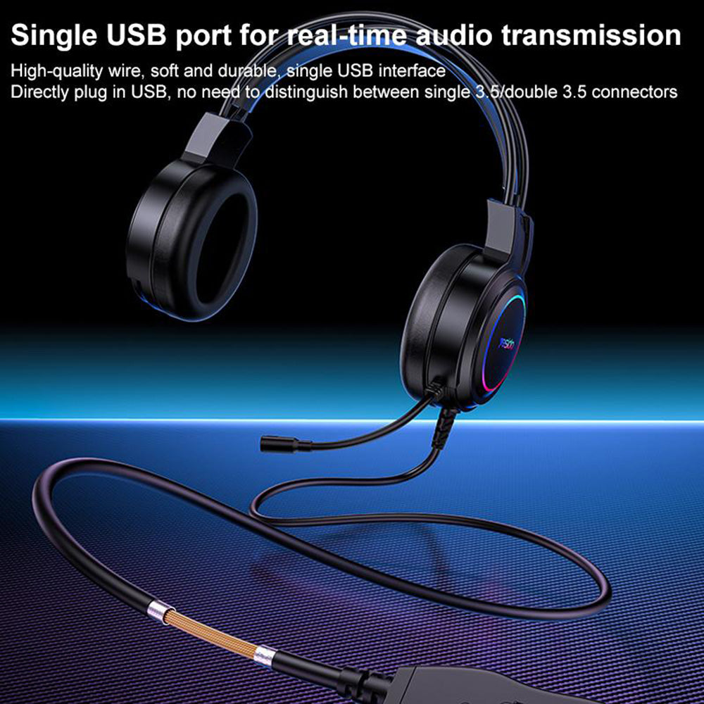 Геймърски слушалки USB Yesido EK05, RGB, 1.2m, Черни