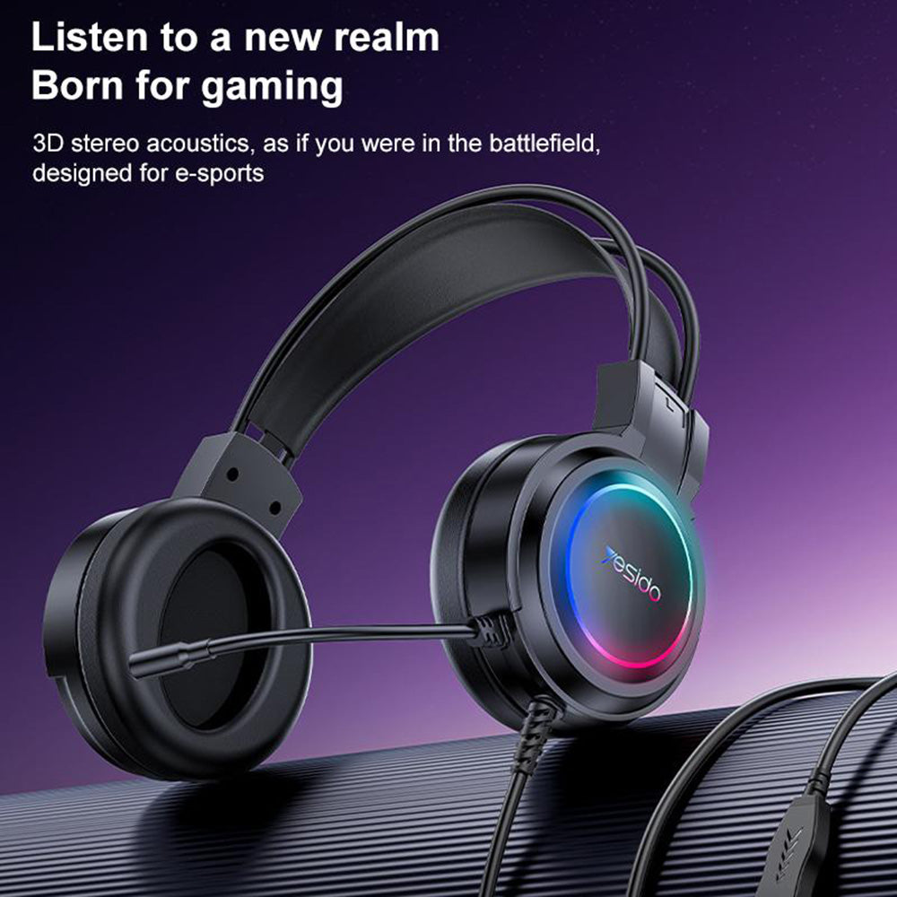 Геймърски слушалки USB Yesido EK05, RGB, 1.2m, Черни