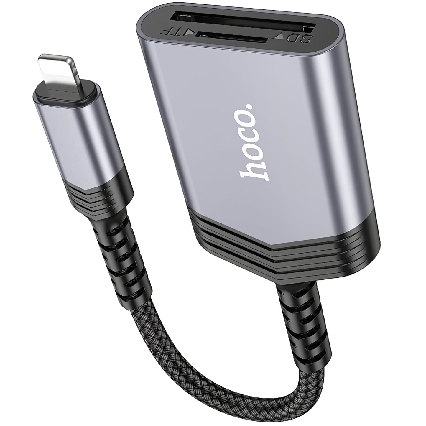 Четец за карти Lightning HOCO UA25, SD - microSD, Сив