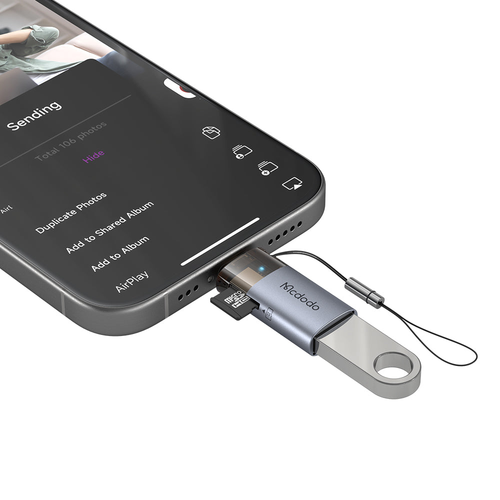 Четец за карти Lightning McDodo OT-7850, USB-A (OTG) - microSD, Черен