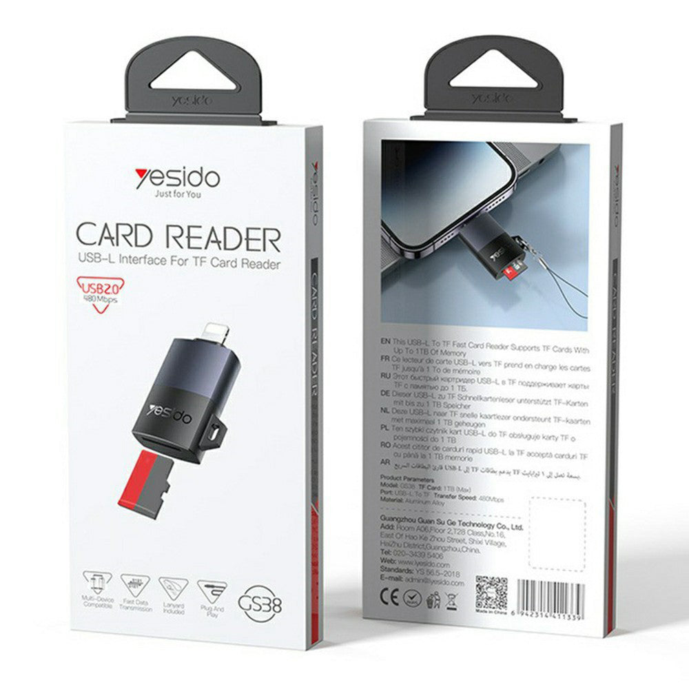 Четец за карти Lightning Yesido GS38, microSD, Сив, Реупакован