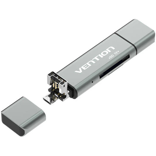 Четец за карти USB / USB-C / microUSB Vention, SD - microSD, Сив CCJH0