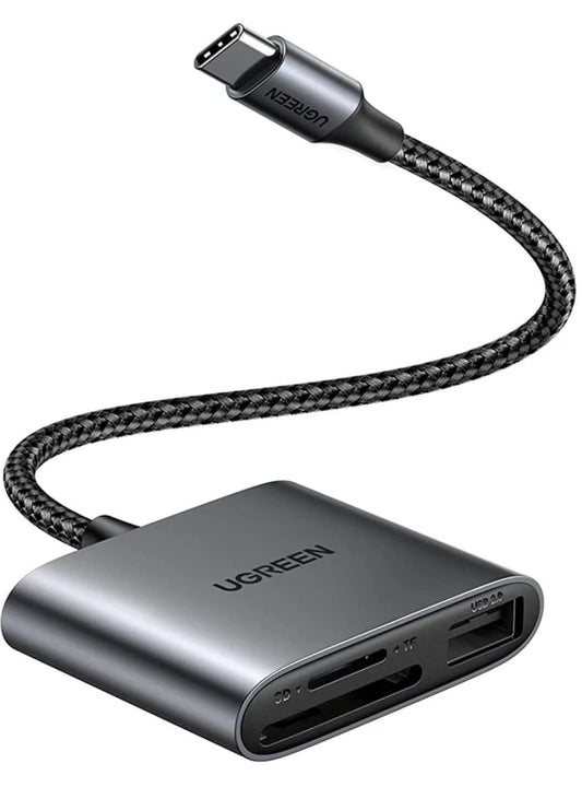 Четец за карти USB-C UGREEN CM387, USB-A - SD - microSD, Черен