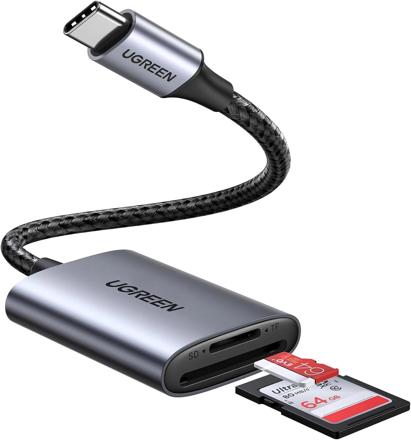 Четец за карти USB-C UGREEN CM401, SD - microSD, Сив