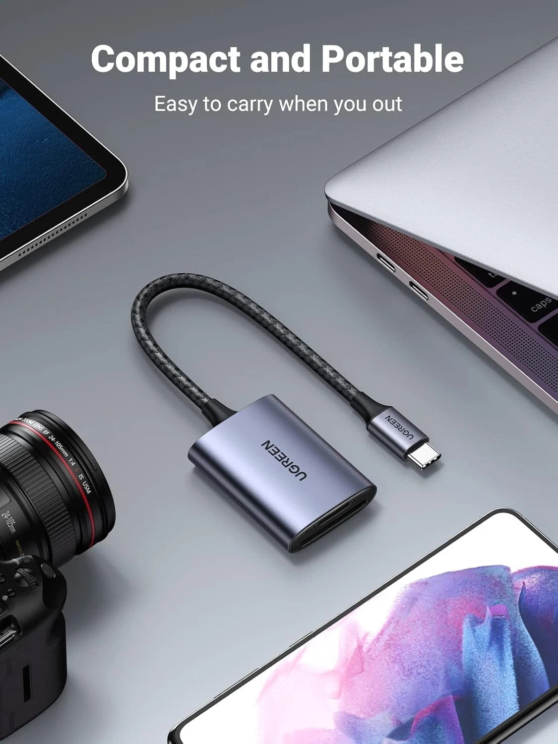 Четец за карти USB-C UGREEN CM401, SD - microSD, Сив