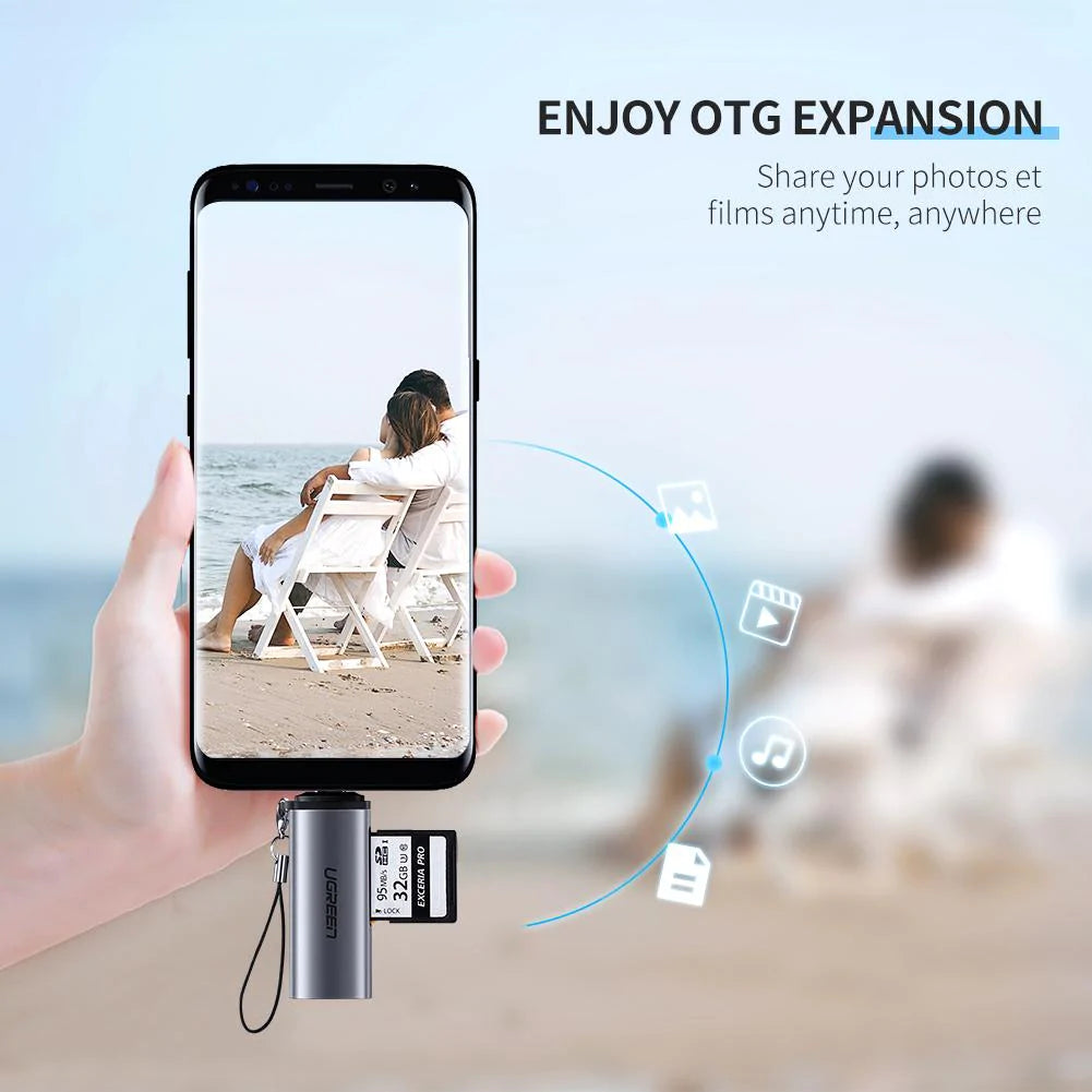 Четец за карти USB-C UGREEN CM184, SD - microSD, Сив