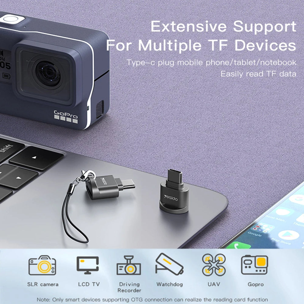 Четец за карти USB-C Yesido GS19, microSD, Сив
