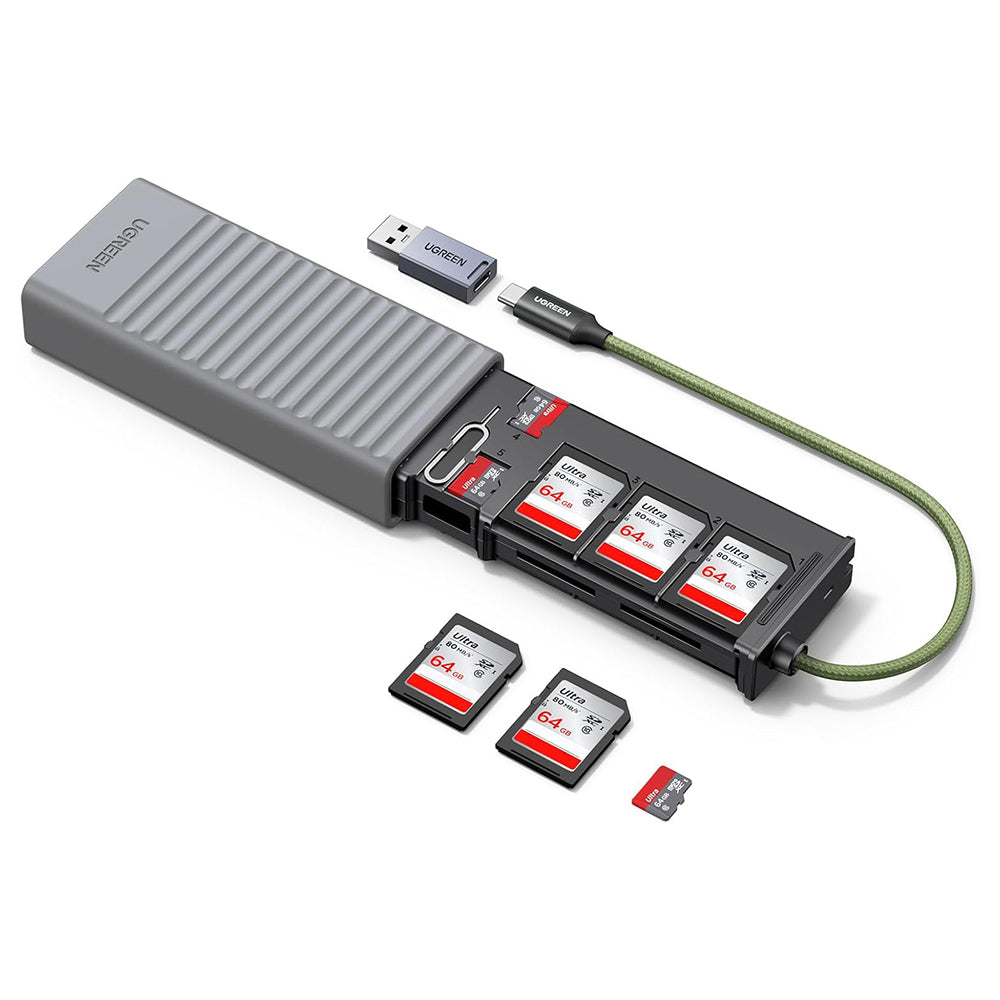 Четец за карти USB / USB-C с органайзер UGREEN CM856 (55899), 2 x SD - microSD, Сив