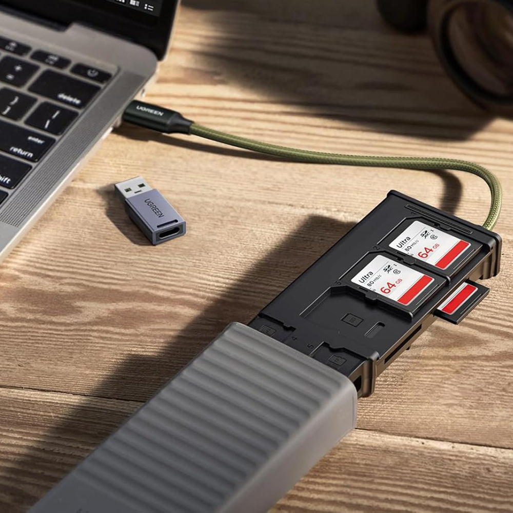 Четец за карти USB / USB-C с органайзер UGREEN CM856 (55899), 2 x SD - microSD, Сив