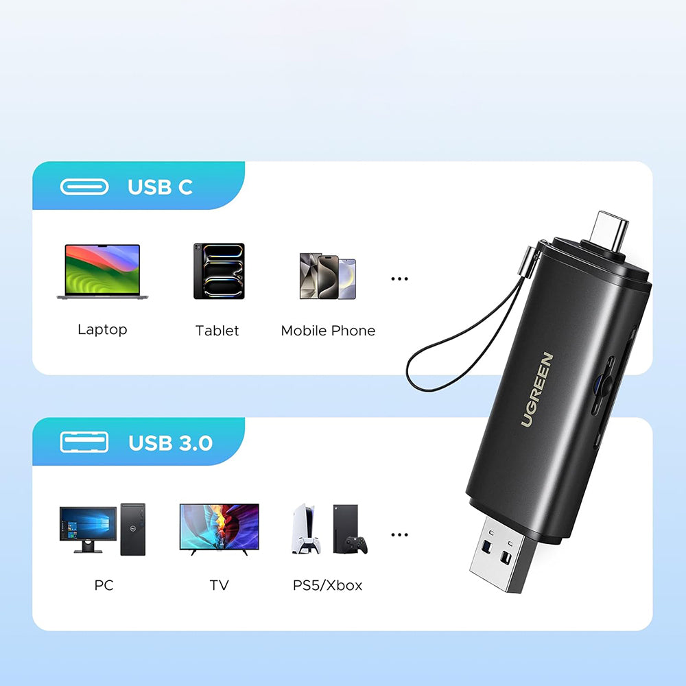 Четец за карти USB / USB-C UGREEN CM803 (65024), SD - microSD, Черен