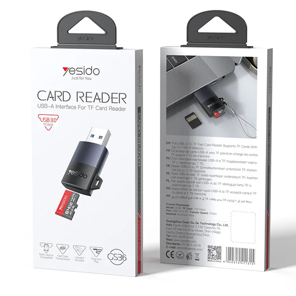 Четец за карти USB 3.0 Yesido GS36, microSD, Черен