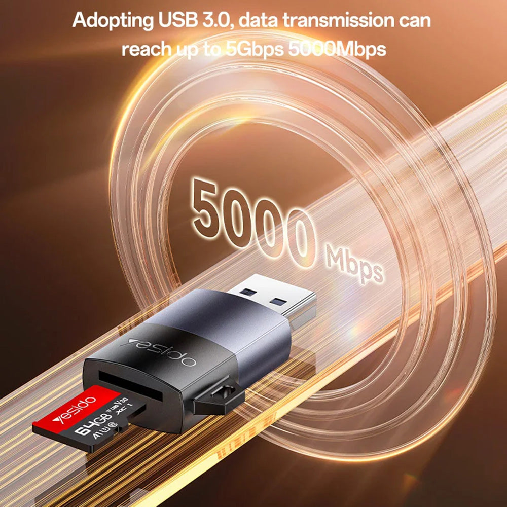 Четец за карти USB 3.0 Yesido GS36, microSD, Черен