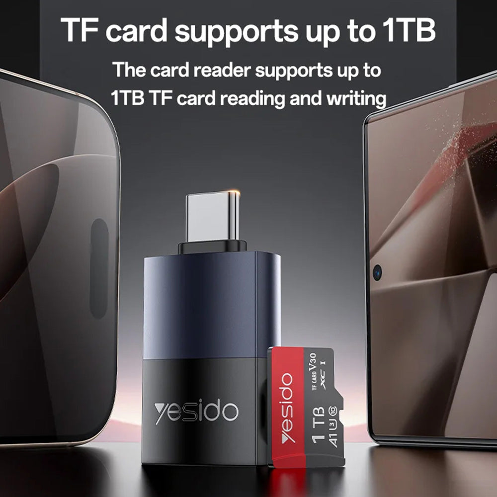 Четец за карти USB-C Yesido GS37, microSD, Черен