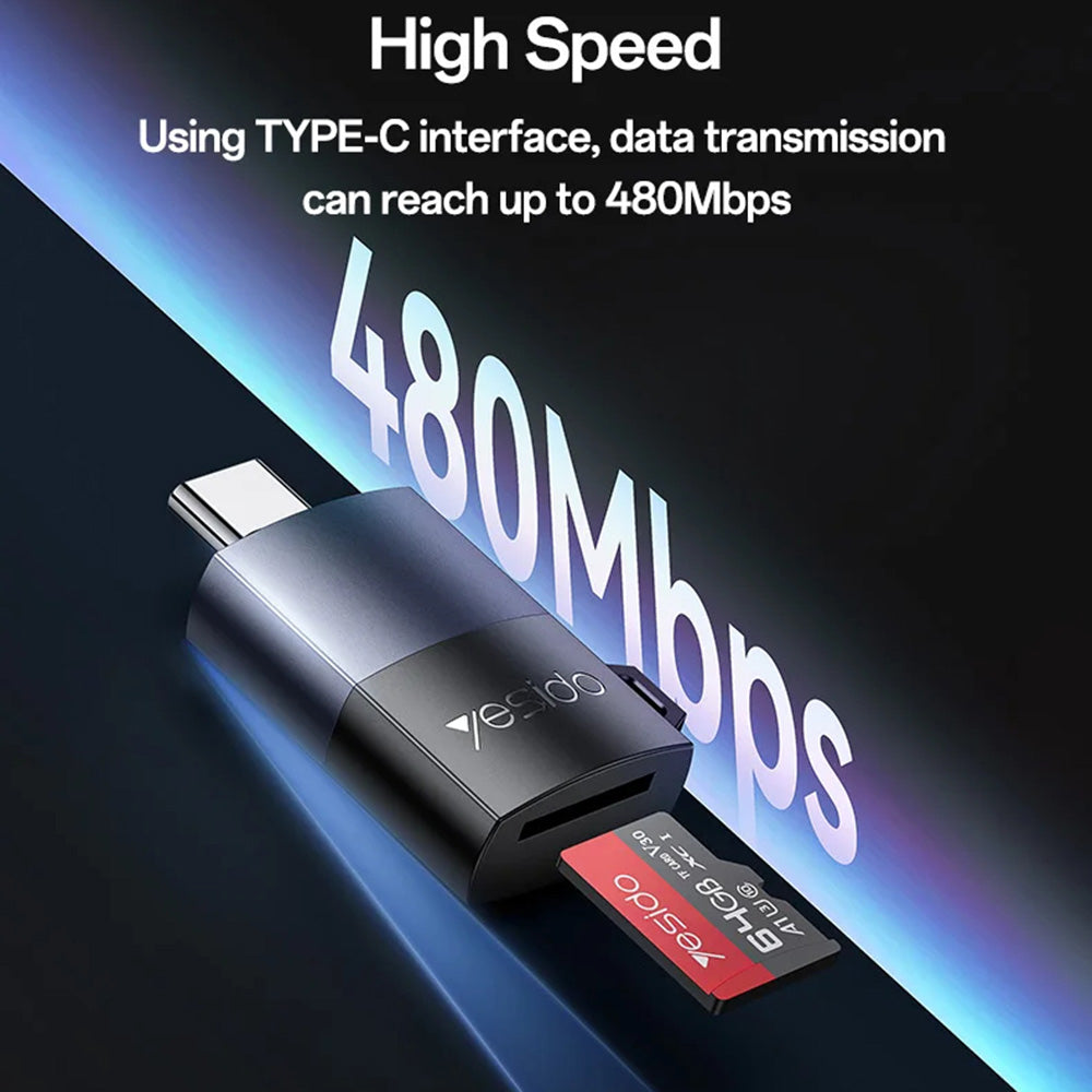 Четец за карти USB-C Yesido GS37, microSD, Черен