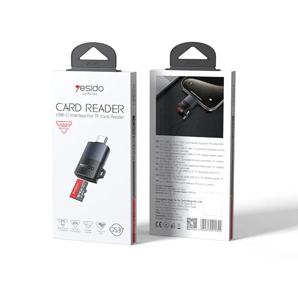 Четец за карти USB-C Yesido GS37, microSD, Черен