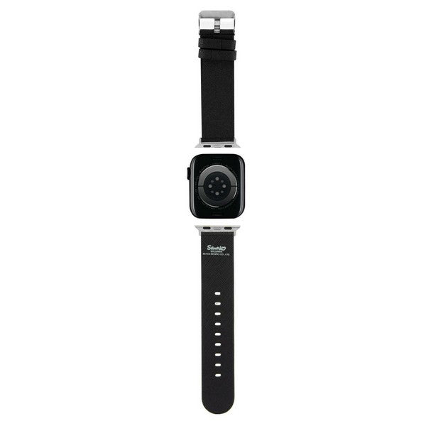 Каишка Hello Kitty Leather Kitty & Bows за Apple Watch 42mm / 41mm / 40mm / 38mm Series, Черна