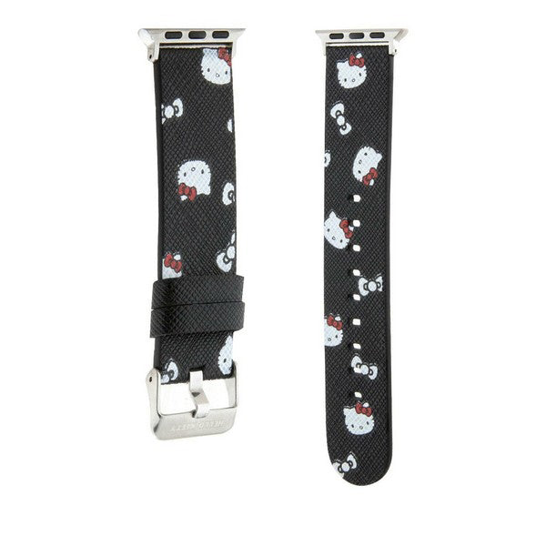 Каишка Hello Kitty Leather Kitty & Bows за Apple Watch 42mm / 41mm / 40mm / 38mm Series, Черна